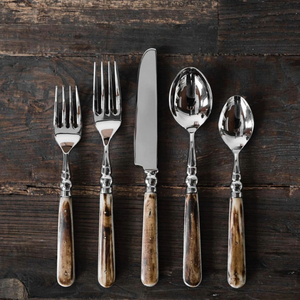 Juego de Cubiertos de Acero Inoxidable de 5 Piezas con Mango de Hueso, Juego de Cubiertos con Tenedor, Cuchara y Cuchillo para Mesa de Boda - Product Image 1