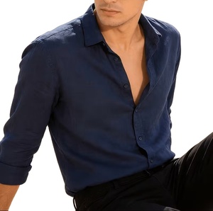 Nueva Llegada de Verano, Camisa de Manga Larga con Cuello Marinero de Lino Sólido, Estilo Americano, Casual y Minimalista para Hombre - Product Image 2