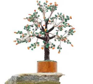 Chakra Healing Crystals Money Tree with Green Jade & Carneline Gemstone | Handmade Tree of Life Reiki Feng Shui