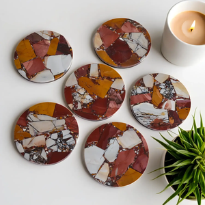 Posavasos de jaspe Mookaite elegantes y funcionales para el hogar y hoteles, que ofrecen durabilidad, elegancia y colores vibrantes. - Product Image 1
