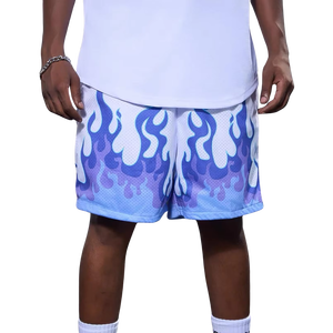 Nuevos Pantalones Cortos Deportivos de Malla con Estampado de Llamas Blancas y Azules para Hombre, de Secado Rápido, para Fitness y Running, Ropa de Verano, Proveedor OEM ODM - Product Image 6