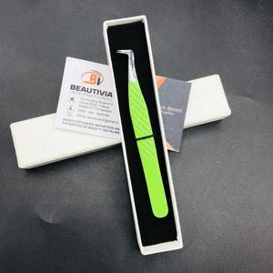 Pince à épiler professionnelle japonaise en acier inoxydable, fine, durable, pour extensions de cils, à prise ferme, verte fluo, pointue - Product Image 5