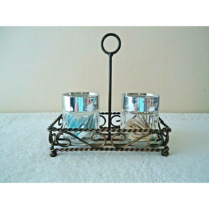 Black Metal Salt and Pepper Shaker Holder with Glass <b>Jars</b> for Kitchen Countertop Organization Caddy Salt & Pepper Shaker - Product Image 5