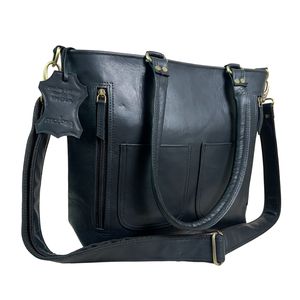 Sac à main décontracté pour femme en cuir véritable noir, sac fourre-tout à bandoulière, sac de shopping, sac de soirée marron, sacoche - Product Image 1