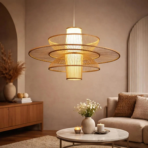 Lampe suspendue en bambou superposé, style scandinave Japandi, en rotin, éclairage naturel fait main, fournisseur en gros - Product Image 2
