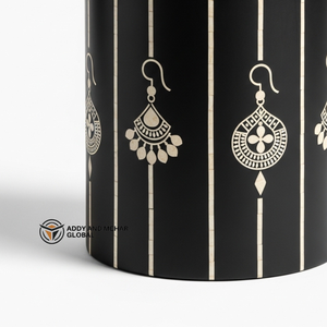 Black Floral Bone Inlay Side Table – Luxury Handcrafted End Table Modern Black Bone Inlay <b>Stool</b> Table – Floral Pattern Accent - Product Image 2