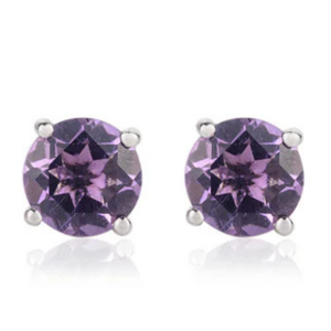 14K Gold Round Amethyst Stud <b>Earrings</b> with Diamond and Zircon Accents for Wedding and Party - Product Image 1