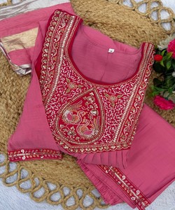 Salwar Kameez de Seda Chanderi Rosa Vintage para Mujer, con Bordado Múltiple, Largo hasta la Rodilla, Estilo Étnico de India y Pakistán, para Todas las Temporadas, Informal - Product Image 4