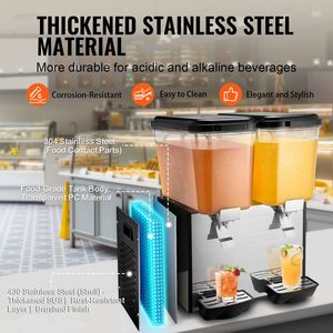 Dispenser per Bevande Commerciale in Acciaio Inox da 18L/19QT, Macchina per Succhi/Tè da 370W con 2 Serbatoi per Tè Freddo e Bevande - Product Image 4