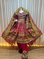 Robe afghane Kuchi vintage à manches longues aux couleurs personnalisées, magnifique, ethnique, faite à la main avec broderie et travail de miroirs.