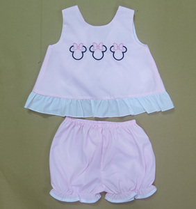 Conjunto de Top Rosa sin Mangas y Pantalones Cortos con Volantes Transpirables para Niñas, con Bordado de Orejas de Minnie Mouse, en Algodón/Poliéster - Product Image 2