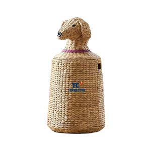 Wholesales Adorable Woven Water Hyacinth Dog-Shaped Storage <b>Basket</b> Perfect for Kids' <b>Laundry</b>, Hamper, and Room Decor Accessories - Product Image 1