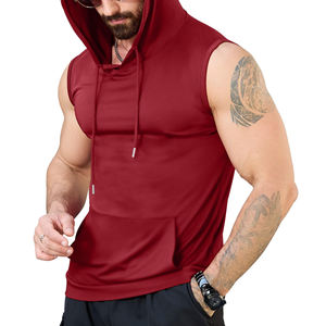 Camisetas con capucha sin mangas de algodón mezclado para hombre, personalizadas con logo, para entrenamiento, culturismo, ajuste largo, básicas, para gimnasio. - Product Image 1