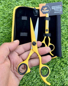 Professional 2Pcs <b>Barber</b> Hair Cutting Thinning Shears <b>Set</b> 6.5 Inch Sharp Gold Stainless Steel Salon Hairdressing Kit - Product Image 2