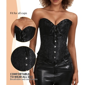 Corsé Bustier para Mujer, Sin Tirantes, con Varillas de Acero, de Encaje, Negro, Talla XS, para Citas, Fiestas, San Valentín - Product Image 5
