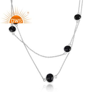 Collier en Onyx Noir Naturel Multi-Pierres, Vente en Gros, Designer, Argent Fin 925, Longue Chaîne Lariat, Bijoux - Product Image 3