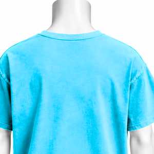 T-shirt en coton teint en pièce à manches courtes Aqua Weathered avec poche poitrine, coupe décontractée, style vintage, streetwear décontracté, été - Product Image 4