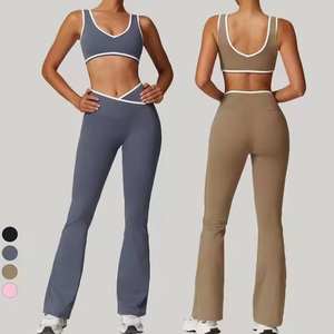 Conjuntos Deportivos para Mujer al por Mayor, Leggings con Cintura Cruzada en Contraste de Color y Corte en V, Ropa Deportiva para Gimnasio, Fitness, Yoga - Product Image 2