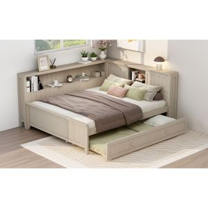 Divano letto matrimoniale in legno bianco antico con ripiani contenitore e letto estraibile - Product Image 4