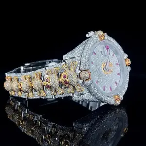 Luxury Moissanite VVS Diamond <b>Iced</b> <b>Out</b> Stainless Steel Leather Strap Quartz Water Resistant Analog Charm <b>Watch</b> - Product Image 5