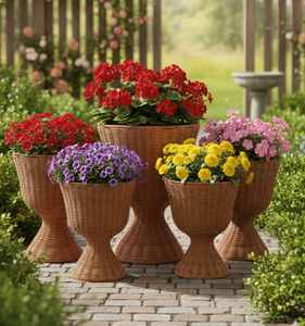 Macetero de ratán natural tejido a mano con pedestal, soporte decorativo de mimbre con base para plantas de interior y exterior, de Vietnam. - Product Image 6