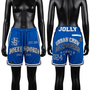 Shorts de baloncesto para mujer, 160 GSM, malla de poliéster transpirable, verde y dorado, panel en contraste, logotipo bordado personalizado, shorts para mujer - Product Image 2