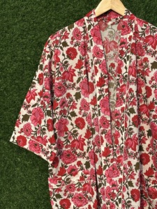 Adults Cotton Floral Print <b>Kimono</b> Robe Eco-Friendly V-Neck Pockets Natural Waist Full Length Gown Lounge Sleepwear Beach Resort - Product Image 4