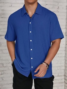 Men Casual Textured Short Sleeve Button <b>Down</b> Shirt Summer Breathable Resort Cuban Collar Fashion Streetwear OEM Supplier - Product Image 2