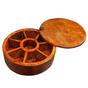 Boîte à épices en bois artisanale, boîte à masala ronde décorative avec incrustation florale, organisateur de rangement multifonctionnel pour la cuisine, pour les épices - Product Image 5