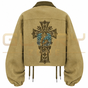 Chaqueta Corta Personalizada con Cordones, Mangas Anchas, Estilo Urbano, Cierre de Botones, Estilo Utilitario, Prenda Exterior Moderna para Unisex - Product Image 2