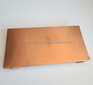 Bandeja de servicio de cobre forjado a mano de fantasía hecha en India con artesanías naturales con asas - Product Image 6