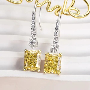Pendientes colgantes de plata de ley 925 con moissanita y zafiro amarillo, corte radiante de lujo, imitación de diamante, para mujer, de la India. - Product Image 6