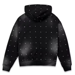 Sweat-shirt à capuche noir pour homme, imprimé à pois avec strass, coupe ample, décontracté, en polyester tricoté, pour l'automne - Product Image 3