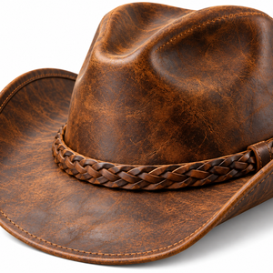Chapeau de cowboy en cuir brun vintage de qualité supérieure |   Chapeau western à large bord en cuir véritable pour hommes et femmes |   Logo personnalisé en gros pour l'extérieur. - Product Image 5