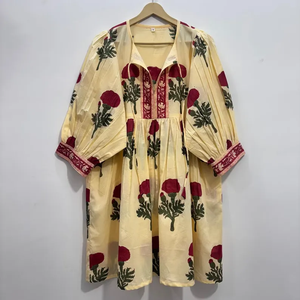 Vestido Casual Midi para Mujer, Tejido 100% Algodón, Liso, Manga Corta, Cintura Imperio, Estilo Babydoll, Cuello en V, Holgado, Funcional - Product Image 5