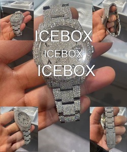 Montre unisexe ronde en acier inoxydable et moissanite avec cadran en verre, bracelet à fermoir, résistance à l'eau 10 bars - Product Image 3