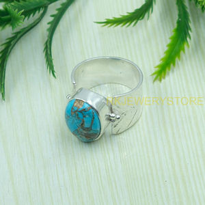 Natural Copper Turquoise Gemstone <b>Ring</b> Handmade 925 Sterling <b>Silver</b> <b>Statement</b> <b>Ring</b> Boho <b>Ring</b> Artisan Jewelry Women Men Gift Her - Product Image 3