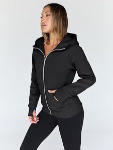 Sudadera con Capucha y Cierre Completo para Mujer, Corte Regular, Color Sólido, Tejido de Algodón y Fibra de Bambú, Ropa de Otoño - Product Image 3