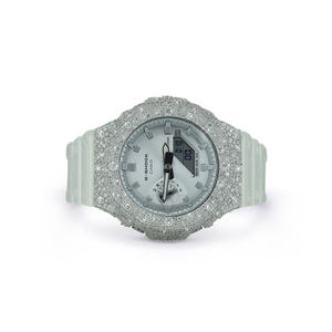 Stunning Elegant Fashion Diamond <b>Watch</b> with Stainless Steel <b>Case</b> Half Iced Analog Dial Glass 20mm Rubber Band - Product Image 1