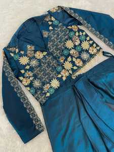 Ensemble de sari en soie le plus vendu avec haut court brodé et jupe longue, tenue traditionnelle indienne pour femme, idéal pour mariage, en promotion - Product Image 4