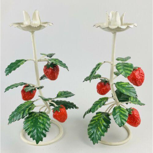 Support de bougie en fer durable en forme d'arbre à fraises avec feuilles vertes et base métallique, décoration pour la maison, mariage, fêtes, Pâques - Product Image 5