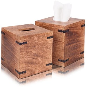 Acacia Wooden Tissue Box Cover <b>Rustic</b> Handmade Square Napkin Holder Durable Decorative Storage Case Home <b>Office</b> Bathroom Decor - Product Image 2