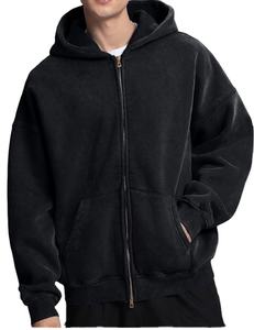 Sweats à capuche délavés vintage pour hommes, top des ventes, sweats à capuche zippés en coton épais délavés à l'acide pour hommes, surdimensionnés, amples - Product Image 1