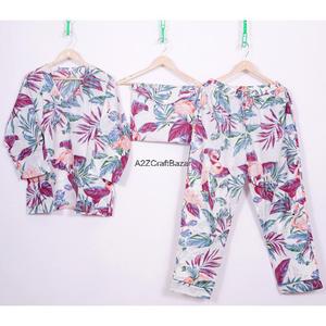 Conjunto de pijama largo de verano 100% algodón para mujer, ropa de dormir sin tejer, top transpirable con cuello en V, pijama para mujeres y niñas - Product Image 1