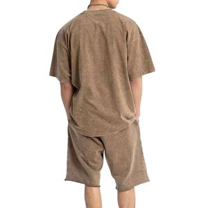Conjunto de 2 piezas teñido en la prenda en tonos tierra, conjunto corto marrón de ajuste relajado, conjunto de tela gruesa, conjunto streetwear, conjunto coordinado, conjunto coordinado de verano - Product Image 2