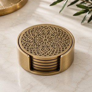 Heritage Lotus Brass <b>Coaster</b> Handcrafted Engraved Solid Brass Heat Resistant <b>Drink</b> <b>Coaster</b> Elegant Table Protection - Product Image 3
