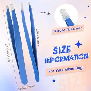 Ensemble de 9 pinces à épiler incurvées à pointe inclinée, écologiques, de luxe, pour les poils du visage, en acier inoxydable, pour hommes et femmes - Product Image 2