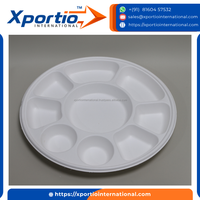 Assiette en bagasse style tapas à 9 compartiments, blanche, jetable, en pulpe de canne à sucre, biodégradable, compostable, robuste et légère