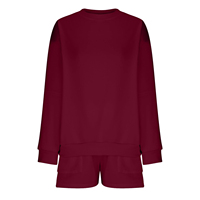 Ensemble décontracté deux pièces pour femme : sweat-shirt oversize bordeaux et short, en molleton de coton à col ras du cou, avec logo personnalisé