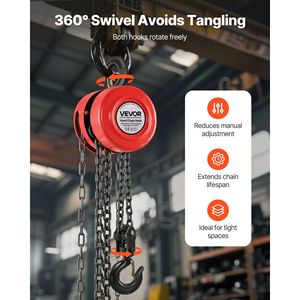 Paranco a Catena Manuale da 2 Tonnellate (4400 Libbre) con Altezza di Sollevamento di 3 Metri, Catena Zincata G70, Blocco a Catena Manuale Rinforzato per Carichi Pesanti (10+), Versione Migliorata - Product Image 6